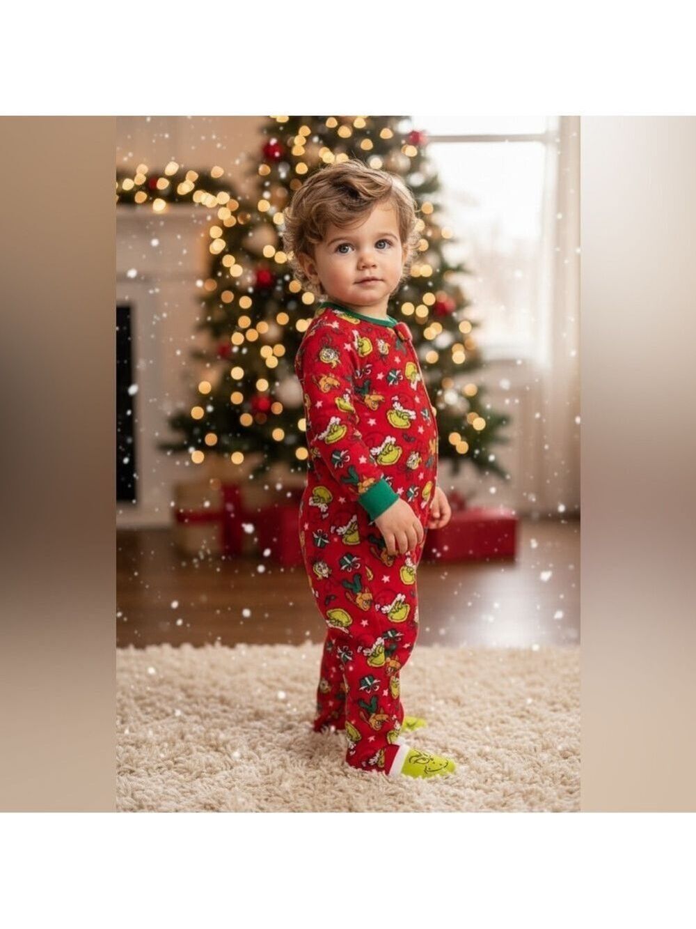 Dr Seuss The Grinch Toddler 5T Red Footed Pajama Sleeper Holiday Fleece Unisex - Picture 3 of 12